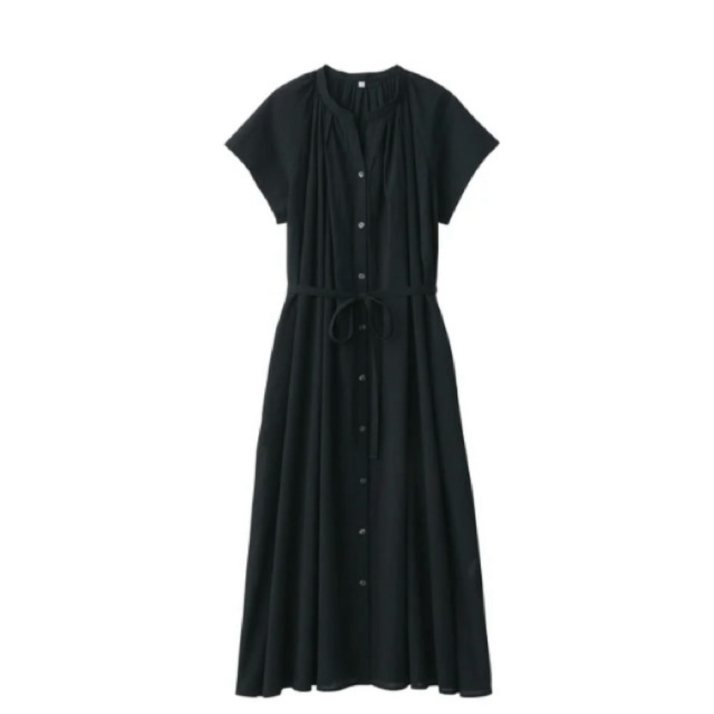 Muji High-Twist Veil French Sleeve Dress in Black